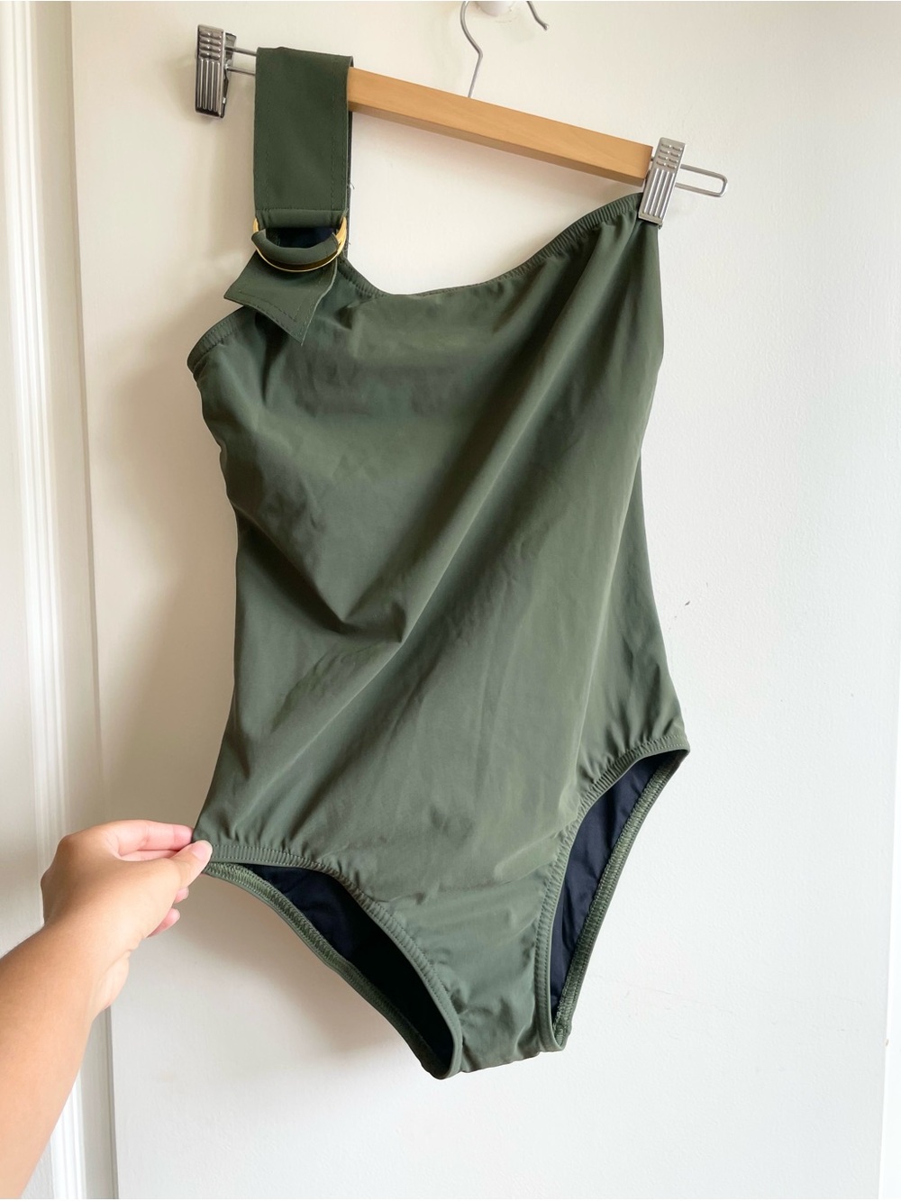 Karla Colletto Olive Green One Shoulder Swimsuit One Piece Size 8